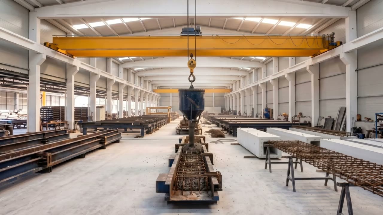 Köprülü vinçli prefabrik üretim holü (temsili görsel)