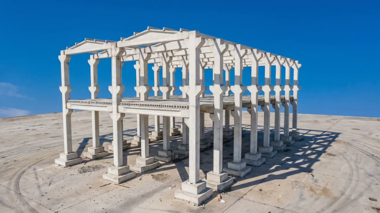 Kısmi ara katlı prefabrik betonarme yapı iskeleti (temsili 3B görsel)